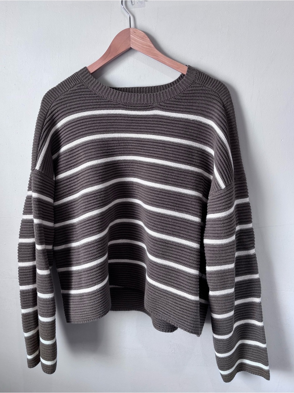 Devoted Striped Knit Sweater | Olive Brown & White | Size XL